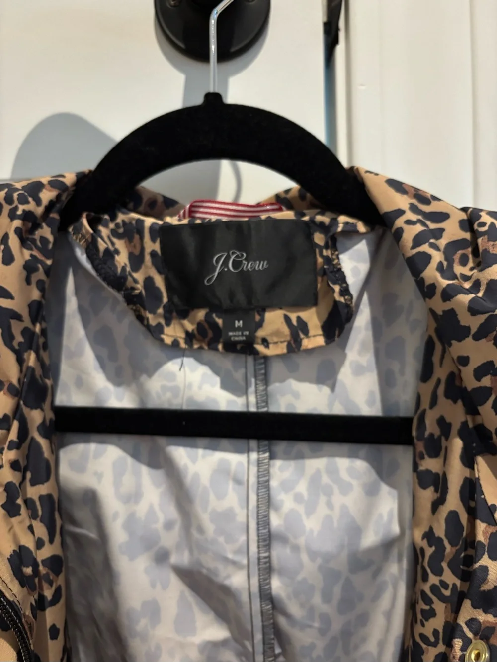 J. Crew Leopard Print long water resistant Jacket in Tan and Black with hood